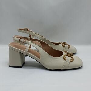 Vertundy Womens Slingback Heels Sandal Size 10.5 Beige Office Wedding Minimalist